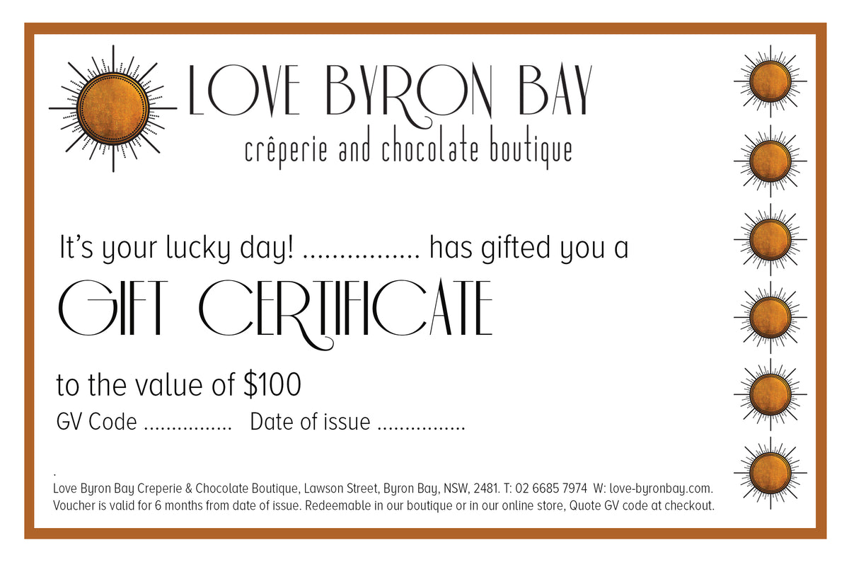 100 Love Byron Bay Gift Certificate