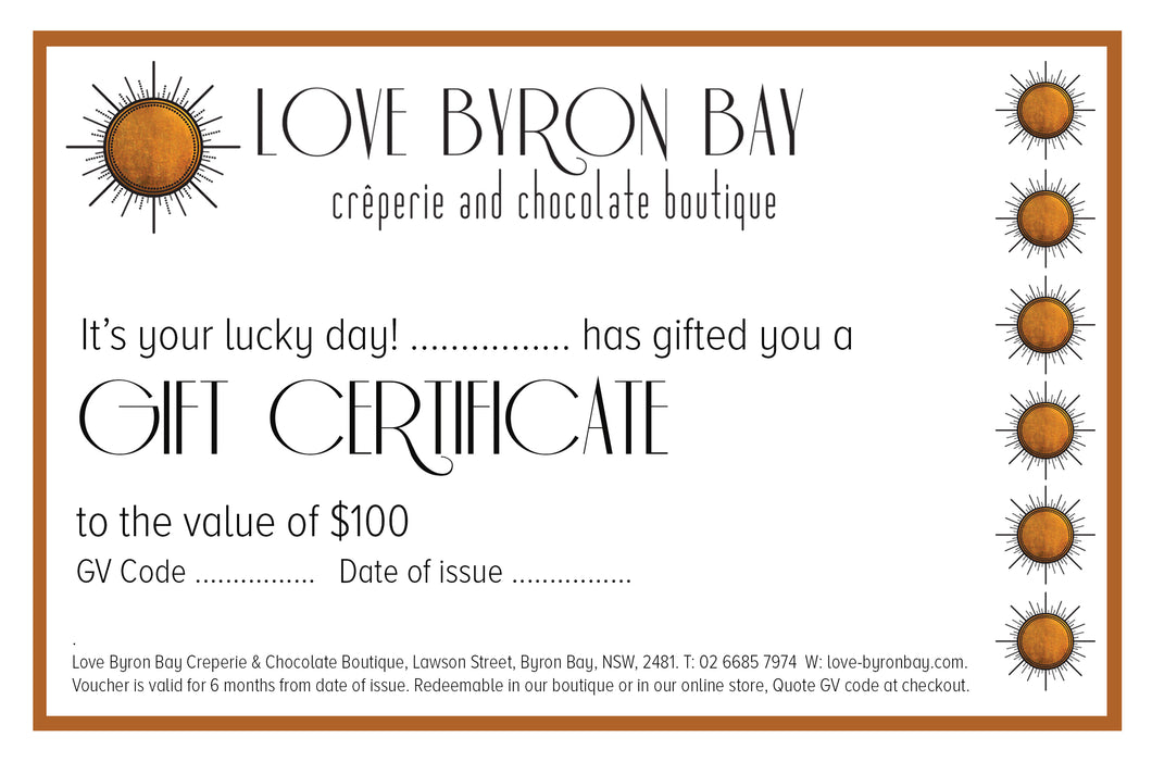 $100 Love Byron Bay Gift Certificate